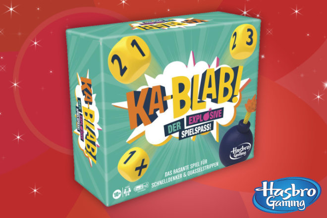 Hinter dem ersten Türchen des diesjährigen Happy-Spots.de Adventskalender Gewinnspiels verlosen wir das Spiel Ka-Blab! von Hasbro.