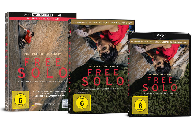 Der Dokumentarfilm "Free Solo" ist ab 19.07.2019 als DVD, Blu-ray und als 3-Disc Limited Collector`s Edition im Mediabook (Ultra HD Blu-ray + Blu-ray + DVD) erhältlich.