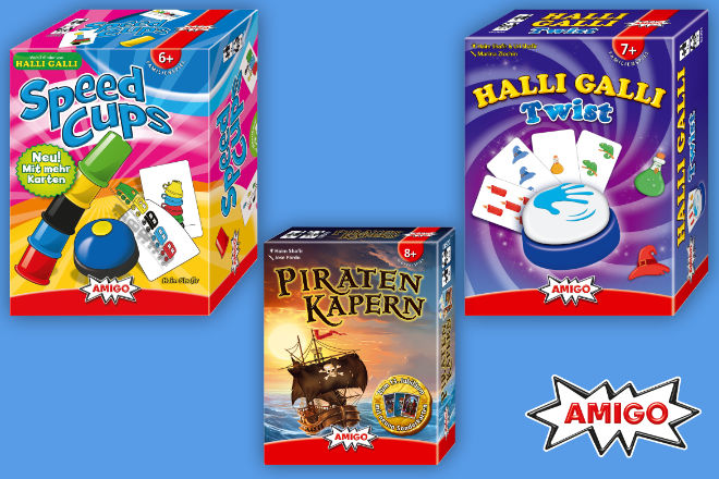 Passend zur Ferienzeit stellen wir drei Spiele von AMIGO Spiele vor und verlosen 23 Spiele-Bundles mit den Spielen "Halli Galli Twist", "Piraten Kapern" und "Speed Cups".