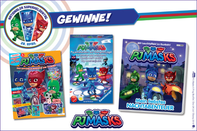 Gewinnen Sie passend zum offiziellen Superhelden Tag am 28.04.2021 eines von 3 PJ Masks Fanpaketen.
