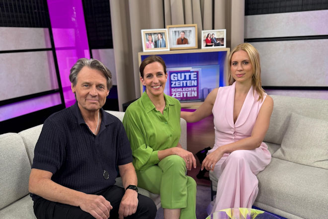 GZSZ-Highlights und sensationelle Überraschungen mit (v.l.n.r.) Wolfgang Bahro (Prof. Gerner), Ulrike Frank (Katrin Flemming) und Lara Dandelion Seibert (Zoe) heute (25.09.2025) bei "GZSZ - Die Verlängerung".