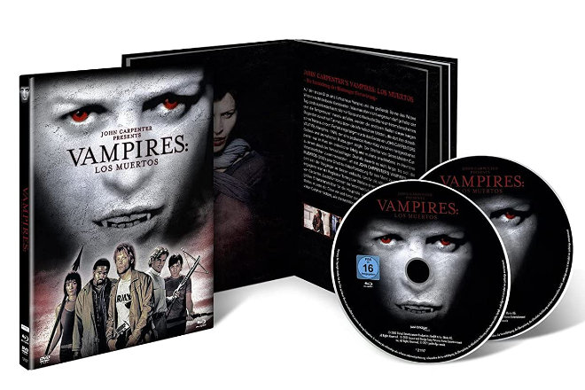 Das limitierte und hochwertige Mediabook "John Carpenter´s VAMPIRES: LOS MUERTOS" enthält die DVD und Blu-ray sowie ein exklusives 20-Seitiges Booklet von dem renommierten Autor Christoph N. Kellerbach. 