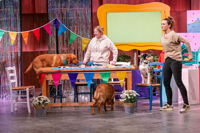 Nadine Peters (l.) und Pamela Tinnemeyer präsentieren mit "Doggybirthday" Produkte für Hundegeburtstage.