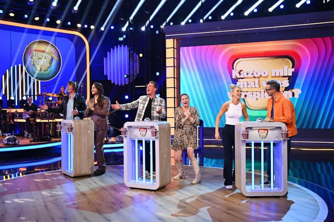 Das sind die Paarungen heute (25.06.2026) bei "Hast Du T&ouml;ne?":  (v.l.n.r.) Mickie Krause mit Riccardo Simonetti, J&uuml;rgen Milski mit Caroline Frier sowie Isi Gl&uuml;ck mit Rick Kavanian.