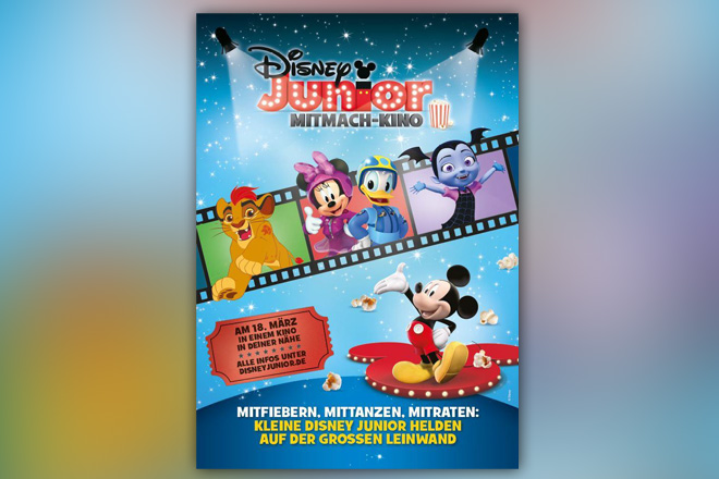 Am 18. März 2018 laden Micky und seine Freunde zum "Disney Junior Mitmach-Kino" ein.
