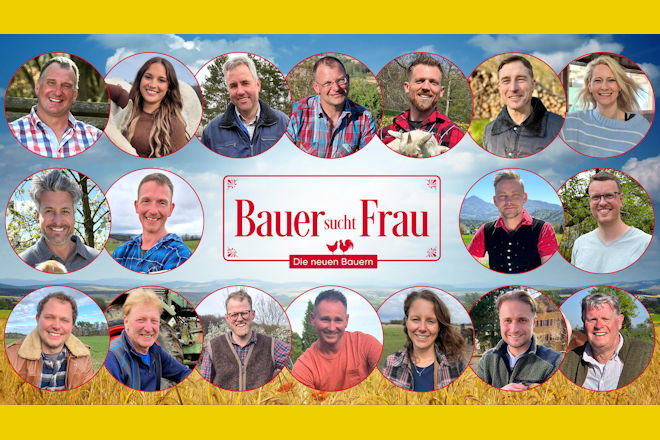 18 neue Singles stellen sich heute bei "Bauer sucht Frau" vor: (v.l.o.) Björn, Melina, Matthias, Jochen, Andi, Stefan, Svenja, Tobias, Stephan, Benjamin, Christian H., Thomas, Bernhard, Chris, Christian T., Sarah, Daniel und Hubert.