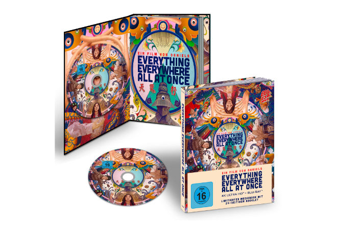 "Everything Everywhere All at Once" ist ab 12. August 2022 als DVD, Blu-ray, 4K Ultra HD Blu-ray im limitierten Mediabook mit 24-seitigem Booklet sowie digital erhältlich!