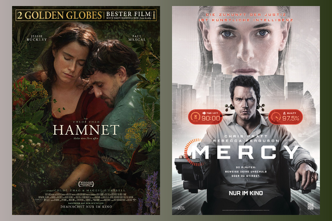 Ab 22.01.2026 im Kino: Das Drama &bdquo;Hamnet&ldquo; und der Science-Fiction-Film &bdquo;Mercy&ldquo;