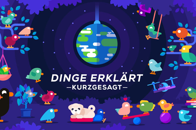 Der deutsche Wissenschaftskanal "Dinge erklärt - Kurzgesagt", produziert im Auftrag von ARD und ZDF für funk, erklärt komplexe Themen einfach und verständlich in animierter Form.