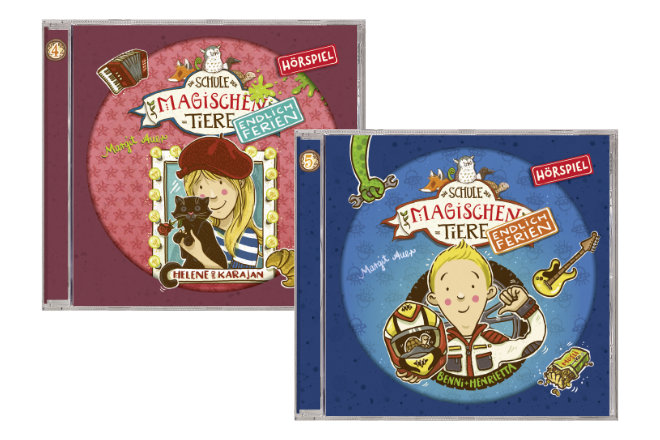 Am 05.06.2020 erscheinen die zwei neuen Hörspielfolgen zu den Büchern "Endlich Ferien 04: Helene und Karajan" und "Endlich Ferien 05: Benni und Henrietta" aus der Reihe "Die Schule der magischen Tiere".